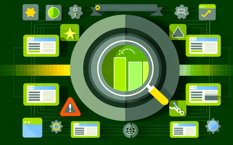 Illustratives Diagramm zeigt Suchmaschinen-Lupe, umgeben von indexierten und nicht indexierten Webseiten-Kacheln, mit Symbolen für Crawling, Datenbank-Indexierung und Ranking