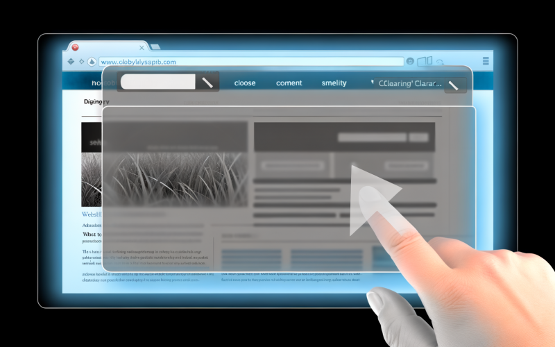 Benutzer navigiert auf moderner Website mit halbtransparentem Interstitial-Werbebanner, das Inhalte verdeckt