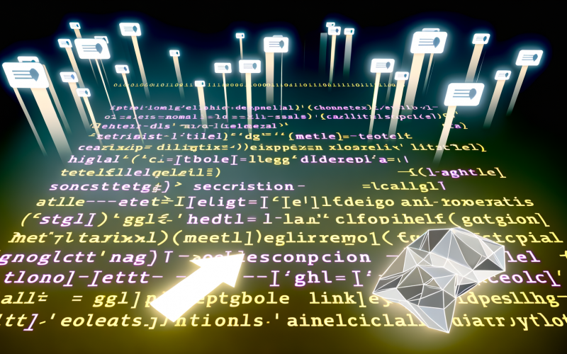 Stilisierte, moderne Darstellung eines HTML-Head-Abschnitts mit hervorgehobenen Meta-Tags, digitalen Signalströmen und Icons von Suchmaschinen und sozialen Netzwerken in den Farben des 404 Magazine.