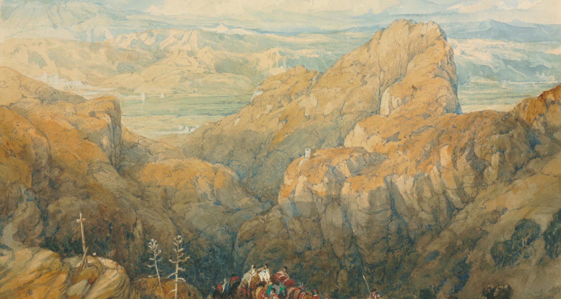 ein-gemalde-einer-bergszene-mit-einer-pferdekutsche-qurZ0Eg0qEw