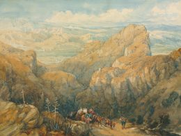 ein-gemalde-einer-bergszene-mit-einer-pferdekutsche-qurZ0Eg0qEw