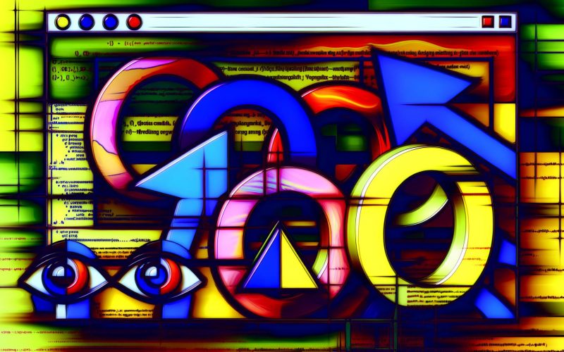 Digitale Illustration eines modernen Browserfensters mit auffälligen, übereinanderliegenden Seitenaufruf-Zählern, bunten Symbolen und unscharfem Daten-Hintergrund.