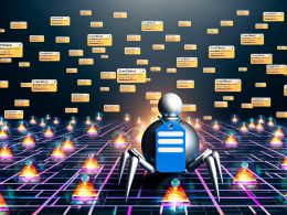 Metaphorische Visualisierung von Googles Verwaltung des Crawl-Budgets: Ein Anzugträger lenkt Roboter-Crawler durch ein verschachteltes, teils blockiertes Webseiten-Labyrinth.