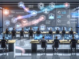 Futuristisches Büro mit Analysten vor Bildschirmen, die komplexe Dashboards und Datenströme von ETL über Speicherung bis zu interaktiven Visualisierungen zeigen; Logos von Tableau, Metabase, Snowflake und Grafana erkennbar.