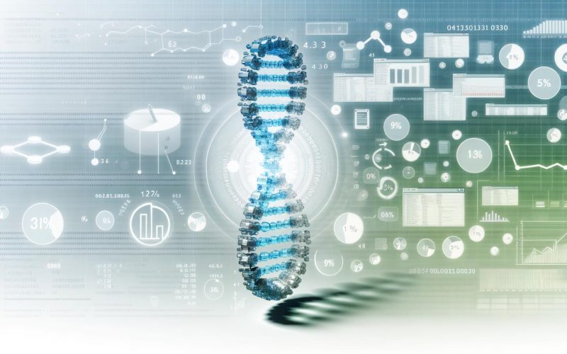 Stilisierte, halbtransparente Wirbelsäule aus leuchtenden Zahlen und Datenströmen als Rückgrat, umgeben von schwebenden Online-Marketing-Charts und Webseiten-Statistiken mit Icons für Analytics-Tools im hellen, modernen Farbschema.