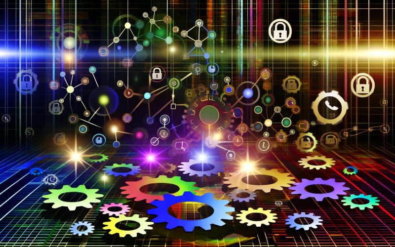 Abstraktes, digitales Spielfeld mit Symbolen für SEO-Rankingfaktoren wie Zahnräder, Code, Backlinks, Mobilgeräte, Sicherheitsschlösser und Content-Blöcke, durchzogen von Algorithmen und Suchmaschinencrawlern, mit angedeuteten Logos im Hintergrund.