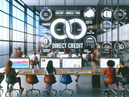 Modernes Büro mit Redakteuren, Developern und Marketern, die an großen Monitoren zusammenarbeiten. Inhalte, Statistiken und 404 Magazine Logo im Hintergrund.