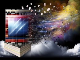 Illustration einer modernen, bunten Website auf einem wackeligen Kartenhaus mit stürmischem Himmel und schwebendem Code im Hintergrund – Symbol für Risiken ohne Tech-Wissen.