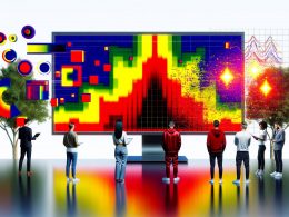 Digitale Illustration eines großen Computerbildschirms mit farbenfroher Attention-Heatmap, umgeben von UX-Designern und Marketern in moderner Kleidung, abstrahierten Icons und Hinweisen auf Deep Learning.