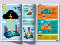 Modernes Magazin-Cover mit AWS Lambda als Abrissbirne gegen Server-Racks, bunte Diagramme von Lambda Functions in der Cloud, Cold-Start- und Warm-Start-Visualisierung, Infografiken zu Best Practices, dynamische Kosten- und Skalierungswarnung, Step-by-Step-Storyboard, Dashboard mit Monitoring und Security, Zukunftsbild mit Entwicklern auf einer Cloud.