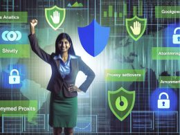 Illustration eines Marketingspezialisten vor einem komplexen digitalen Dashboard mit Datenschutz- und Proxy-Icons, während alte Cookie-Warnungen im Hintergrund verblassen.