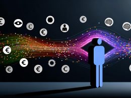 Stilisiertes Titelbild: Bunte Datenlinien formen eine menschliche Silhouette, umgeben von Icons wie Auge, Gehirn, Zahnrädern, Euro-Zeichen und Wachstumskurve auf dunklem Hintergrund.