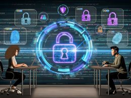 Futuristischer Arbeitsplatz mit Marketern, digitalen Datendisplays, zerbrechenden Cookie-Icons und Browser-ID im Fokus, umgeben von Datenschutzsymbolen.