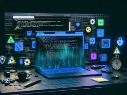 Dunkler, futuristischer Arbeitsplatz mit Laptop, der Entwickler-Tools und Browser-Fingerprinting-Informationen anzeigt, umgeben von Privatsphäre-Symbolen, Cookie-Verbotsicons und schwebenden Browser-Logos, sowie einem Schweizer Uhrendesign und Notizen zu Datenschutz.