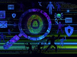Ein digitaler Schlachtfeld mit leuchtendem Fingerabdruck aus Code, zerfallenden Cookies, schattenhaften Marktern und Datenschützern hinter Schildern im Stil einer dunklen Technologieszene.