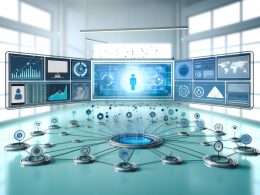 Modernes Kontrollzentrum mit vernetztem Dashboard, Echtzeit-Graphen, Kundenprofilen und symbolischen Verbindungen zu digitalen Kanälen in transparentem High-Tech-Design