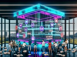 Ein futuristisches Marketingteam analysiert Daten auf einem transparenten Interface mit neonfarbenen Akzenten; Diagramme zeigen die Integration verschiedener Marketingkanäle im CDP-Stack, während veraltete Papierberichte auf dem Tisch liegen.