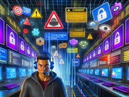 Dynamische Titelbild-Illustration eines Serverraums mit Monitoren, Tracking-Daten, Consent- und Pixel-Logos, sowie einer IT-Fachkraft mit Headset zwischen technischen Checklisten und Dashboard-Visualisierungen. Im Hintergrund Datenflüsse und zerbrechende Cookie-Symbole.