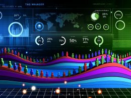 Split-Screen-Grafik mit einer Seite klassischer Webanalyse-Dashboards und einer Seite mit farbigem Scroll-Tiefen-Chart samt User-Avataren und digitalen Symbolen.