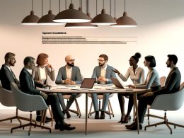 Führungskräfte und Beraterin im tiefgehenden Gespräch an einem minimalistischen Tisch in einem modernen Büro ohne technische Geräte oder Dokumente