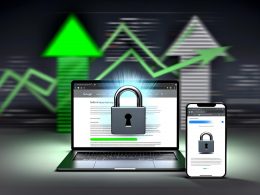 Moderne Website auf Laptop und Smartphone mit HTTPS-Schloss, unsichere HTTP-Screenshots im Hintergrund, digitales Ranking-Diagramm als Hinweis auf SEO- und Conversion-Vorteile