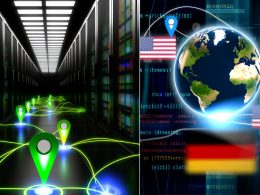 Stylisierte Visualisierungen zu Server-Standorten, Geolokalisierung, CDN-Architektur, Latenz-Messung und SEO-Checklisten, inklusive Infografiken moderner Technik und Ranking-Diagrammen.