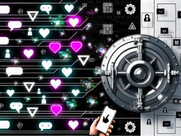 Digitale Grafik eines futuristischen Safes mit leuchtenden Social-Media-Symbolen, umgeben von Datenströmen, Avataren und technischen Tools, modern gestaltet mit auffälliger Typografie.