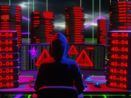 Metaphorische Serverlandschaft mit gestapelten XML-Dateien, einer verwirrten Person im Hoodie vor Monitoren mit rotglühenden Warnsymbolen und 404-Fehlermeldungen, sowie leuchtenden Linien für blockierte Suchmaschinen-Bots.