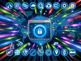 Dynamische Grafik einer modernen Website, die mit hoher Geschwindigkeit auf Mobil- und Desktop-Geräten lädt, mit leuchtenden, verbundenen Edge-Servern im Hintergrund sowie Icons für Performance, SEO, Sicherheit und Core Web Vitals.