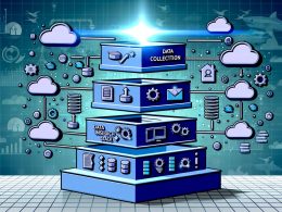 Modernes Titelbild im Flat-Design zeigt einen mehrstufigen Technologie-Stack mit Symbolen für Datenerfassung, Datenaggregation, ETL, Datenbanken, BI und Automatisierung sowie stilisierte Haie am Bildrand.