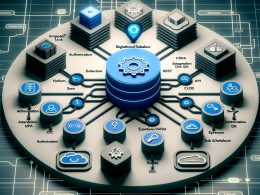 Stilisiertes Architekturdiagramm des Directus Setups mit Datenbank, REST- und GraphQL-API, Admin-UI, Authentifizierungs- und Storage-Symbolen sowie moderner Tech-Optik.