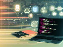 Laptop mit Directus-Terminal, elegante Directus-Admin-Oberfläche, Datenbank-Icons (Postgres, MySQL, SQLite), API-Symbole (REST, GraphQL) und abstrahierte Collections in moderner Collage.