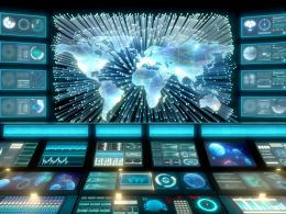 Futuristischer Kontrollraum mit digitalen Anzeigen und global vernetzten Serverknoten zur dynamischen Inhaltsverteilung