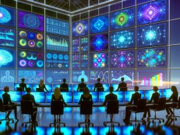 Diverses Team von Marketers und Data Scientists in einem modernen Kontrollzentrum mit großformatigen Dashboards für Datenanalysen und KI-Anwendungen.