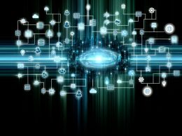 Abstrakte Illustration einer Data Pipeline Integration mit verschiedenen Datenquellen und zentralem Data Warehouse, modern gestaltet mit leuchtenden Linien, futuristischem Farbschema und klaren Symbolen für ETL, Transformation und Monitoring.