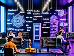 Futuristischer Arbeitsplatz mit Entwicklerteam vor Monitoren, die API-Architekturen, strukturierte Daten und SEO-Performance-Grafiken zeigen. Im Hintergrund Monolith-Server und moderne Headless-Stacks, im Vordergrund ein goldenes SEO-Ticket.