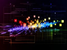 Stilisiertes Titelbild einer dynamischen Microservices-Architektur mit schwebenden Datenpaketen, leuchtendem Event-Broker und dezent verblassenden Monolithen im Hintergrund auf dunkler Neon-Farbpalette.