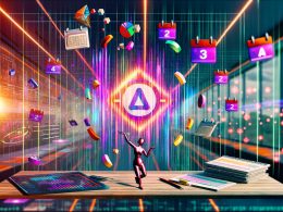 Futuristischer Arbeitsplatz mit digitalem Zirkusdirektor, der zwischen schwebenden Kalendern, Deadlines und leuchtenden KI-Icons jongliert. Im Hintergrund fliegen neonfarbene To-Do-Listen und ein großes LLM-Interface dominiert die Szene.