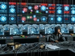 Frustrierter Ingenieur im Hightech-Kontrollraum voller Monitore, Fehler-Logs und Task-Grafen während intensiver KI-Fehleranalyse