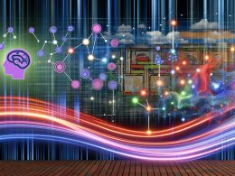 Surreales Bild eines dynamischen Datenstroms mit verschmelzenden KI-Symbolen, neuronalen Netzen, bunten Datenpunkten und einer verblassenden Customer Journey Map im hypermodernen, digitalen Labyrinth.