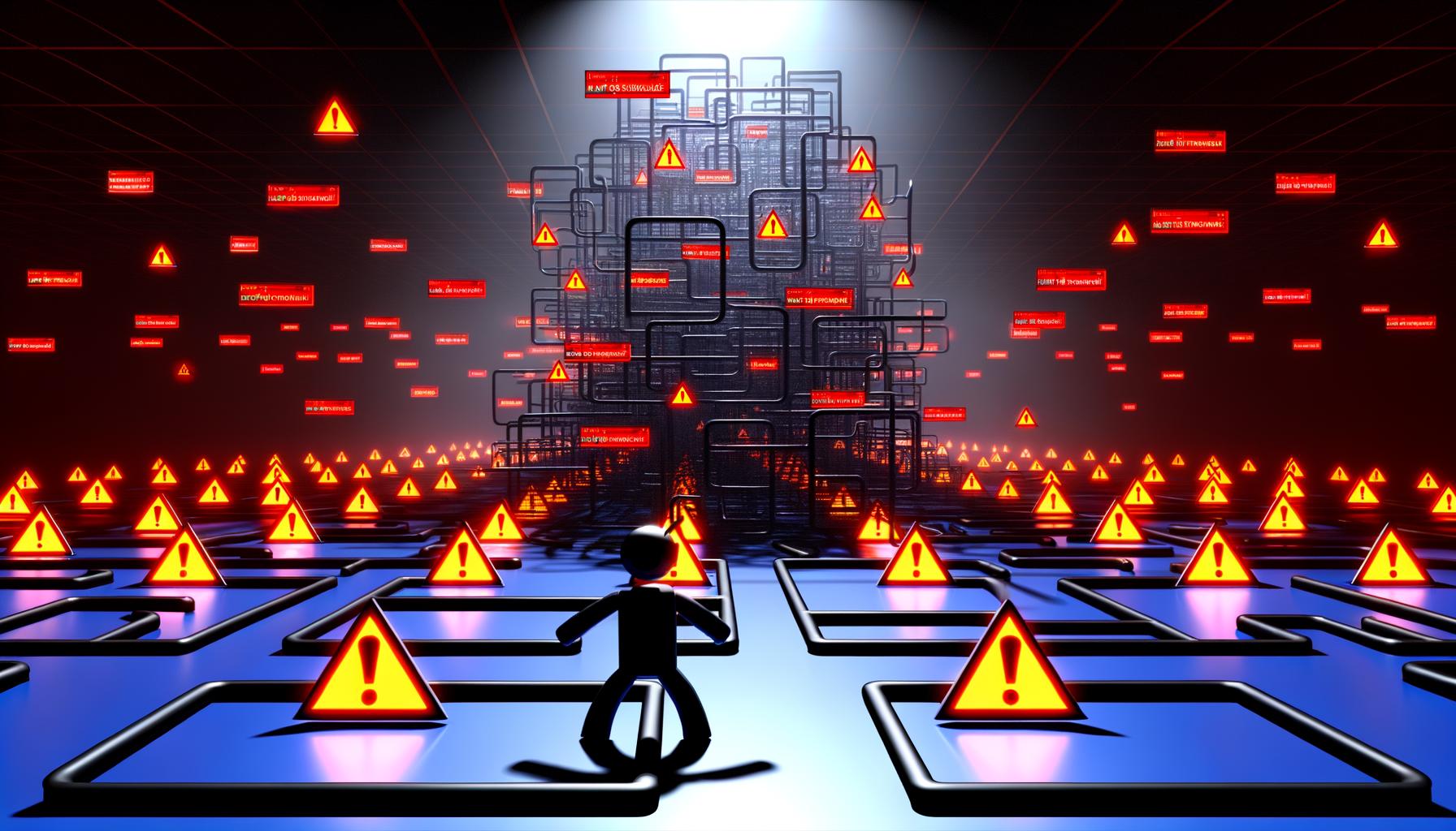 Illustration eines überforderten Googlebots, gefangen im digitalen Labyrinth aus URL-Parametern, Session-IDs und endlosen Crawl-Schleifen mit Warnsymbolen, während wichtige Webseiten im Schatten verschwinden.