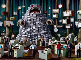 Digitaler Marketer im Hoodie navigiert durch KI-gesteuerte Benutzeroberfläche mit Dashboards, Datenströmen und dynamischen Diagrammen in einem hypermodernen Kontrollzentrum.