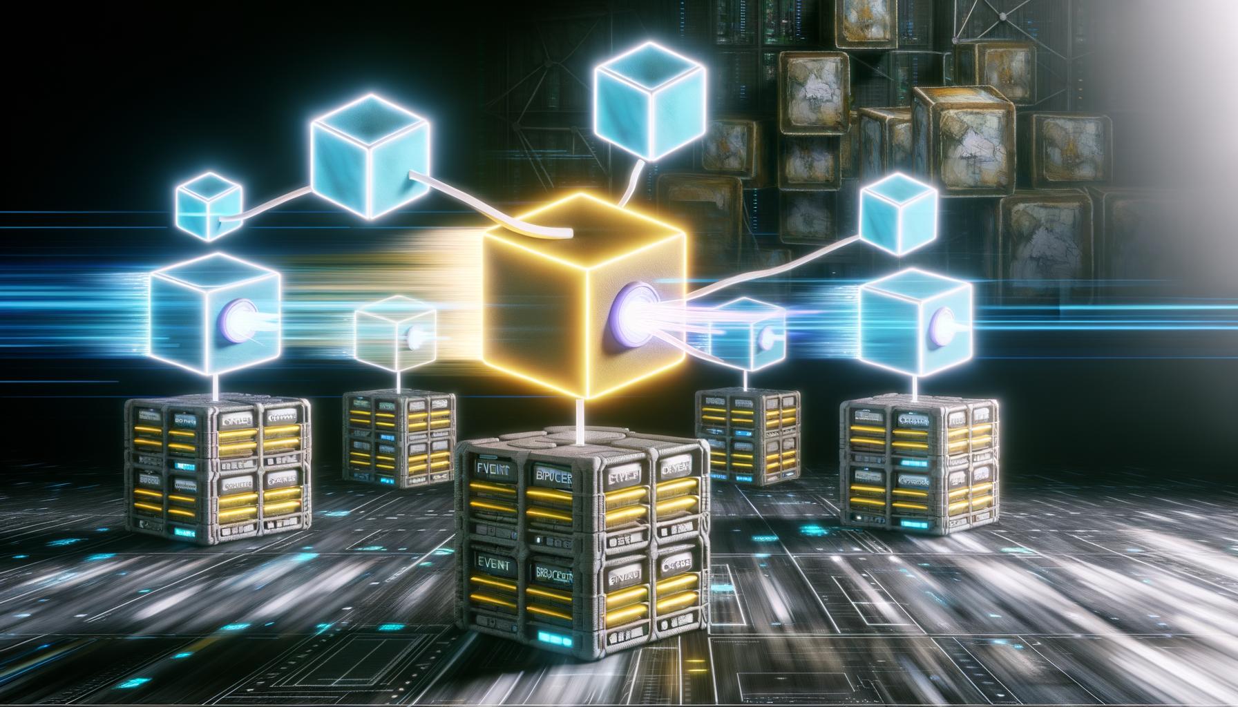 Satirische Illustration eines Bürokratie-Monsters, das ein modernes Online-Marketing-Team durch bürokratische Ketten und chaotische Prozessdiagramme ausbremst.