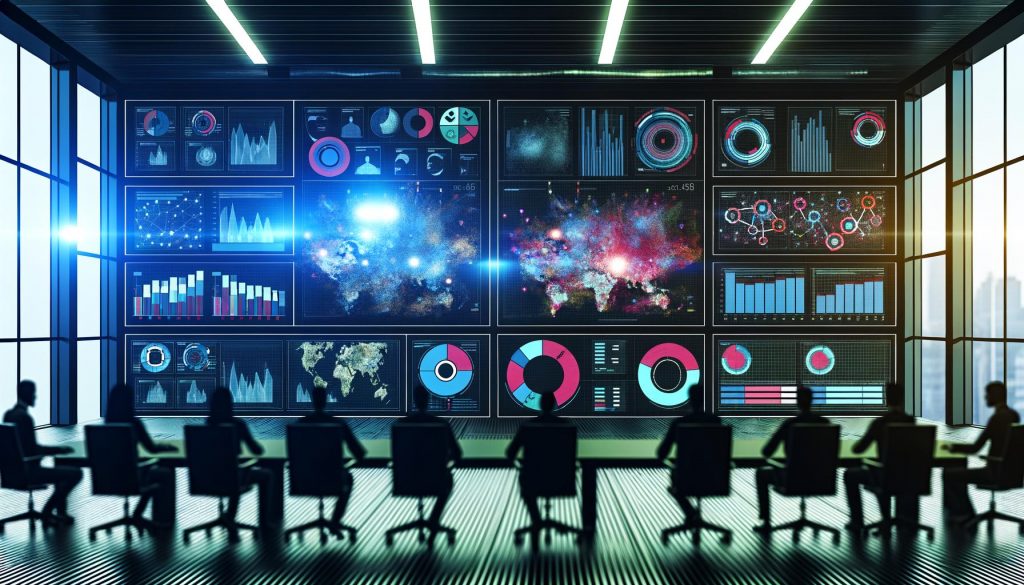 Illustration eines verwilderten Büroflurs mit einem Bürokratie-Monster aus Paragrafzeichen, überwucherten Akten, Papierstapeln und einer konzentrierten Person im Marketing-Outfit mit Taschenlampe.