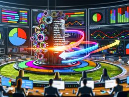 Hightech-Marketing-Zentrale mit KI-gesteuerten Prompts, automatisierter Inhaltserstellung und leuchtenden Performance-Dashboards