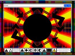 Abstraktes Website-Titelbild mit auffälligen Farben, kreisenden Pfeilen, HTTP-Statuscodes, Googlebot-Logos, Warnsymbolen und schwarzem Zentrum.