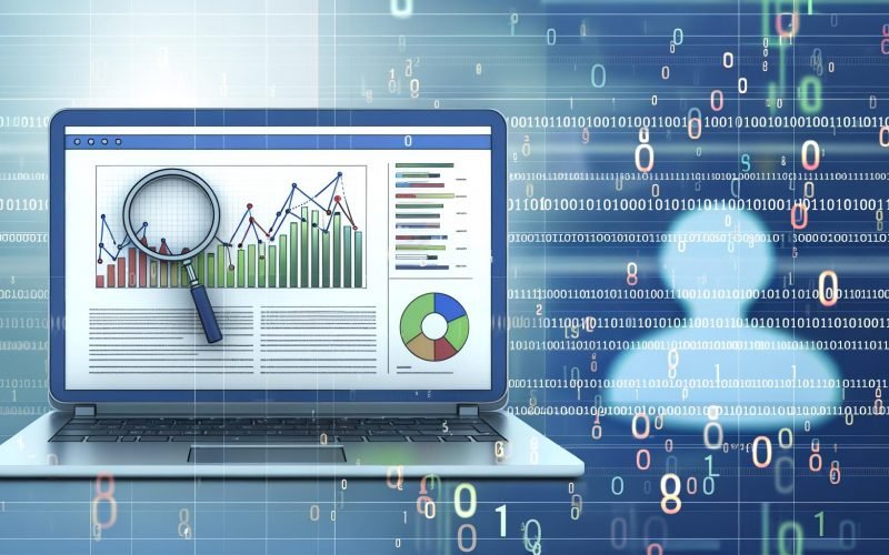 Titelgrafik zeigt Laptop mit Analytics-Dashboard und bunten Diagrammen; im Hintergrund Code, Binärziffern und Analyse-Symbole in cleanem, digitalem Look.
