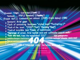 Moderne Illustration eines Webbrowsers mit morphenden Buchstaben, unsichtbaren Zeichen, Layoutverschiebungen und eingeblendeten Code-Snippets zur Optimierung von Webfonts.