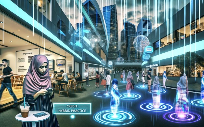 Abstrakte Illustration eines dunkelblauen Dashboards mit Datenvisualisierungen, Heatmaps, Liniencharts und einer stilisierten Hand mit Lupe über einer Website und technischen Symbolen im Hintergrund.