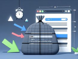 Moderne, minimalistische Grafik mit Website im Aufbau: Links beeinträchtigt ein großes CSS-Stylessheet Ladezeiten und Suchmaschinenranking, rechts hebt sich Critical CSS hervor und sorgt für Schnelligkeit, bessere Rankings und glückliche Nutzer.